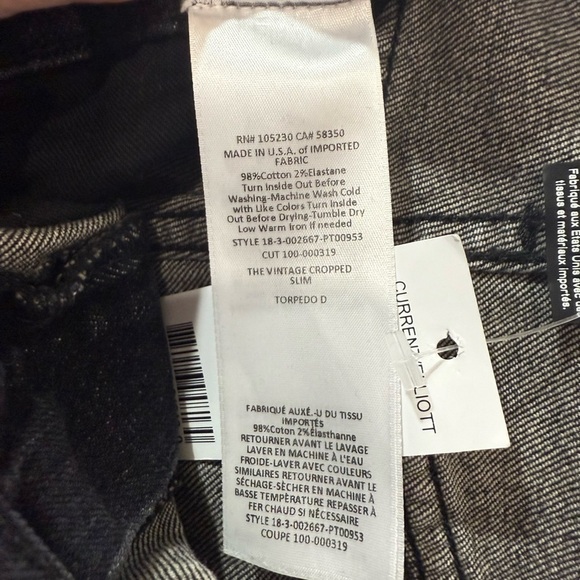 Current/Elliott Women Current Elliott Vintage Cropped Slim Black Jeans Size 29 - Picture 16 of 16